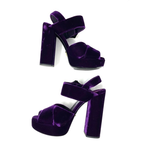 PRADA purple velvet platform sandals, made in Italy, size 37.5 - Picture 5 of 16